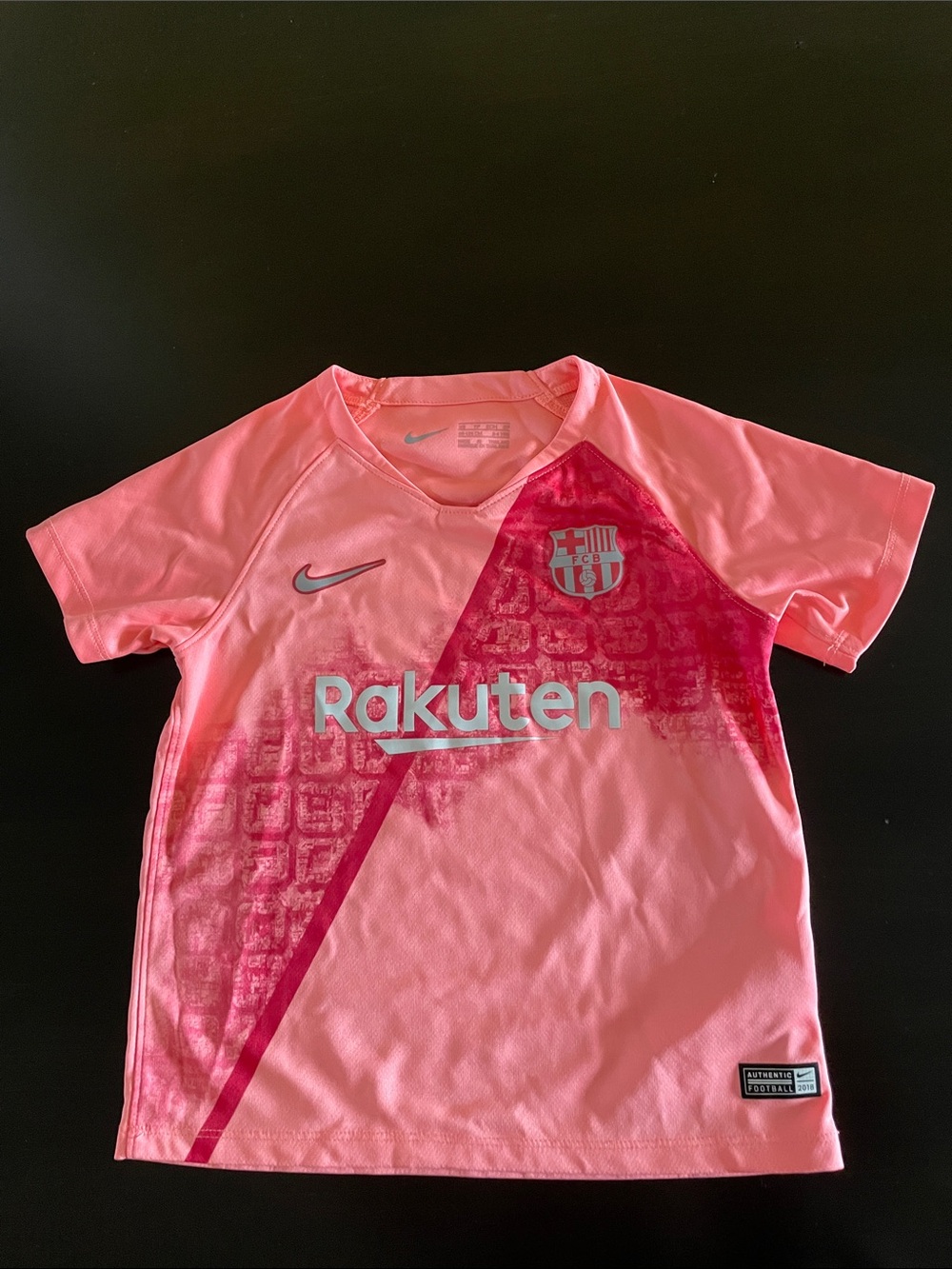 Nike Kids Barcelona Away Soccer Jersey-Rakuten Logo-Salmon Pink- Size XS Boys